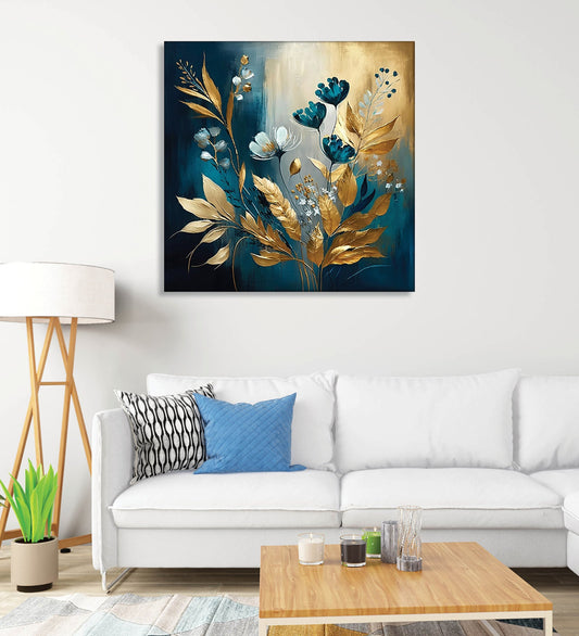 A Canvas Artwork Offering a Moment of Serenity with Flowers Awash in Blue