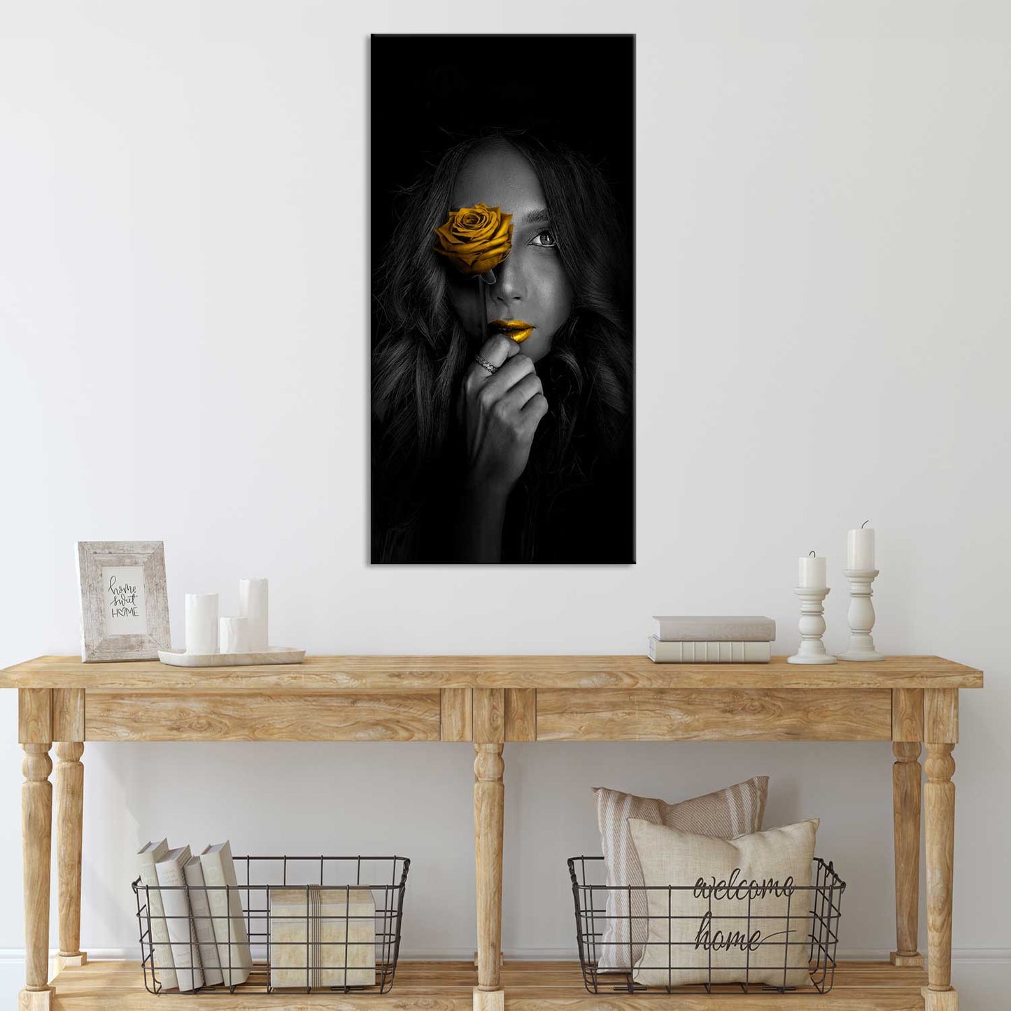 Girl With Golden Flower Abstract Wall Painting
