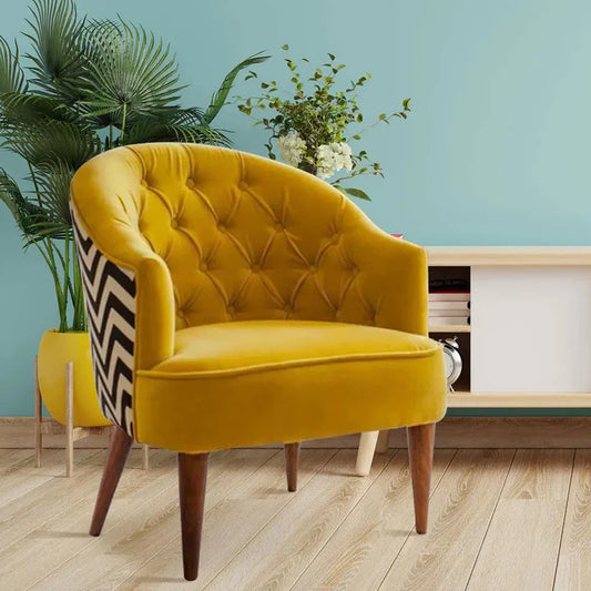 Yellow Wide Backrest Velvet Lounge Chair