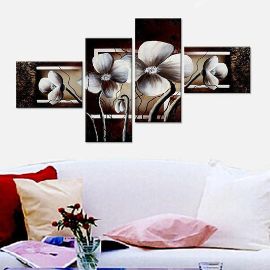 Large Modern 4 pcs Beautiful Flowers Multiple Framed Canvas Panel Painting for Living Room, Bedroom, Office Wall Decoration
