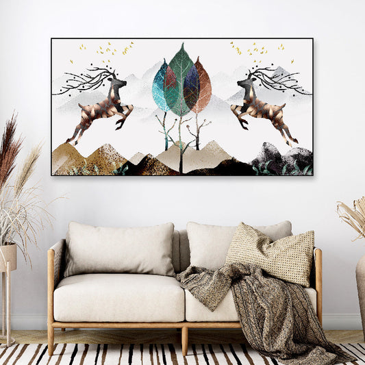 Two Deer Modern Art Floating Frame Canvas Wall Painting