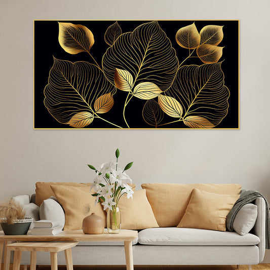 Modern Art Golden Leaves Canvas Painting for Bedroom Living Room Wall Decoration Floating Frame Canvas Painting